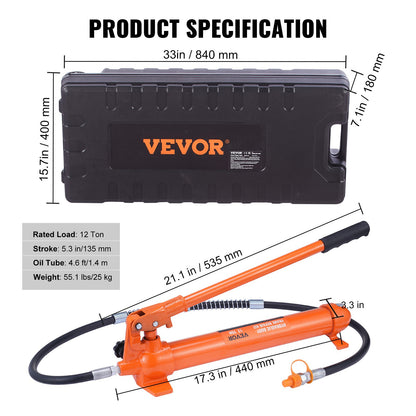 Hydraulische Krikset – Hydraulische Pomp – Hydraulische Cilinder – Auto Krik – Reparatieset – Max Draagkracht 12 Ton – Gietijzeren Cilinder & TPU Afdichtingen