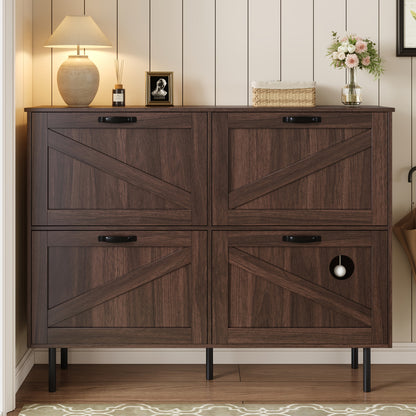 Schoenenkast – Schoenenrek – Schoenenopberger – Schoenrek Organizer – Smalle Kast – Bruin – 3 Deuren Met Kleppen – Vrijstaand Met Stevige Poten