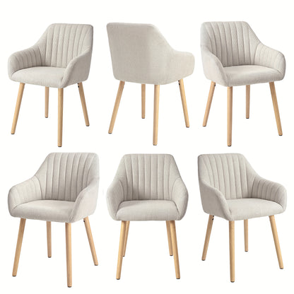 Set van 2/4/6 Minimalistische Eetkamerstoelen – Comfortabele Stoelen met Rugleuning, Armleuningen en Houten Poten – Beige, Voor Eetkamer en Hal
