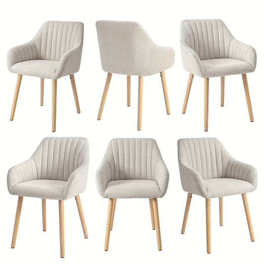 Set van 2/4/6 Minimalistische Eetkamerstoelen – Comfortabele Stoelen met Rugleuning, Armleuningen en Houten Poten – Beige, Voor Eetkamer en Hal