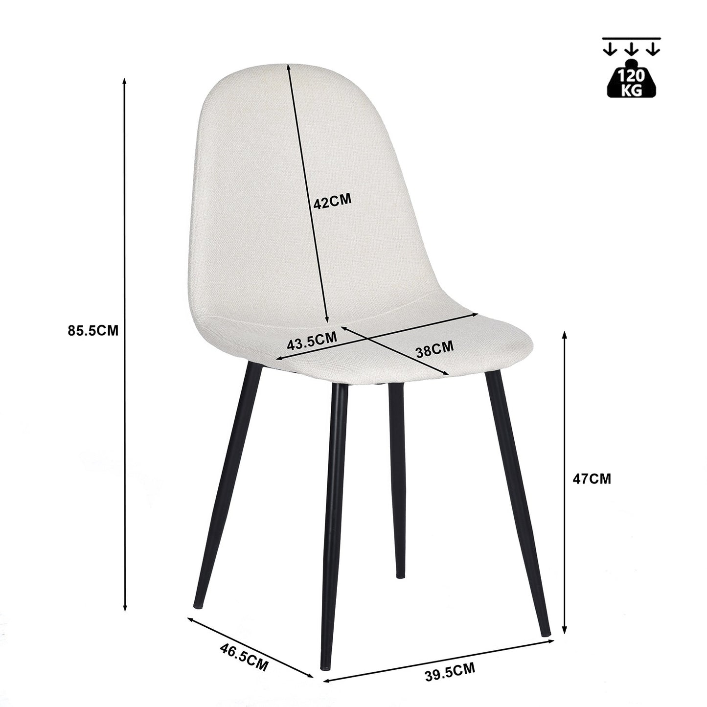 Eetkamerstoel – Dining Chair – Kuipstoel – Stoel – Zithoekstoel – Scandinavisch Design – Met Metalen Poten – Set Van 4 – Ergonomische Rugleuning – Zacht Schuimkussen – Wit – 46,5x43,5x85,5 cm
