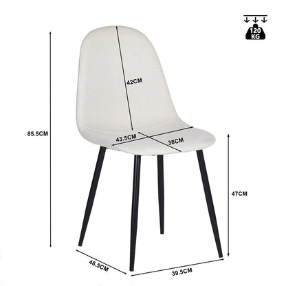 Eetkamerstoel – Dining Chair – Kuipstoel – Stoel – Zithoekstoel – Scandinavisch Design – Met Metalen Poten – Set Van 4 – Ergonomische Rugleuning – Zacht Schuimkussen – Wit – 46,5x43,5x85,5 cm