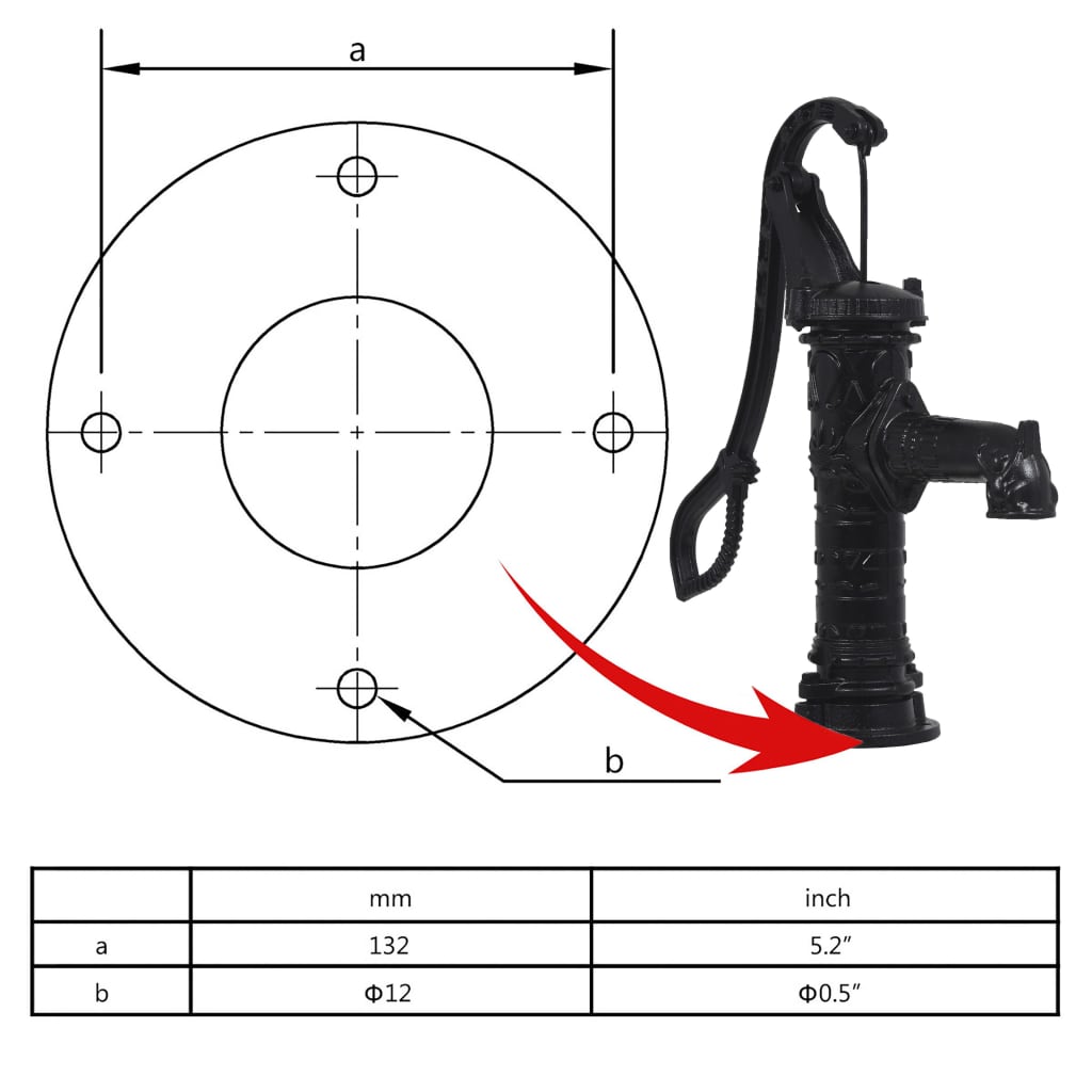 Handpomp – Handbediende Pomp – Waterpomp – Tuinpomp – Handmatige Pomp – Gietijzer – 38 mm Aansluiting