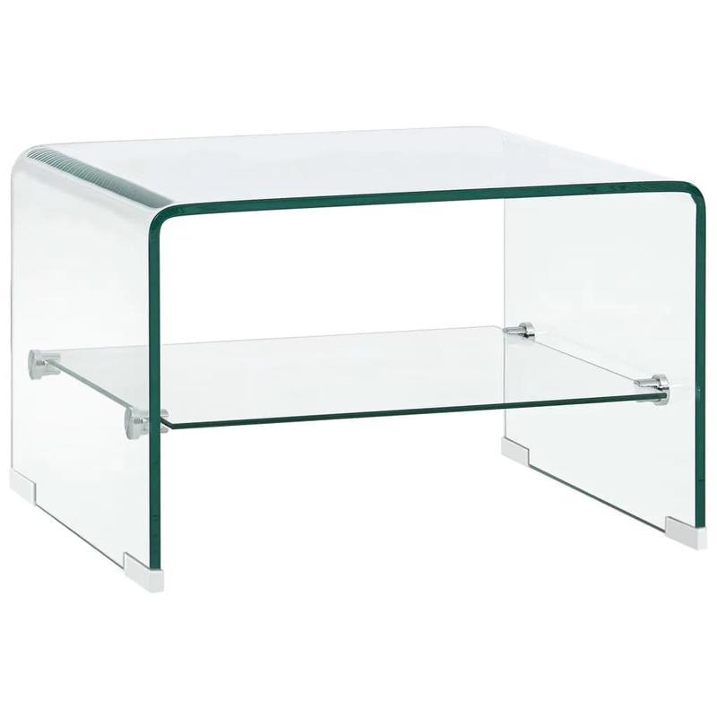 Salontafel – Koffietafel – Bijzettafel – Tafeltje – Woonkamertafel – Transparant Glasblad – Hardhouten Poten – 50x45x33 cm – Minimalistisch Design