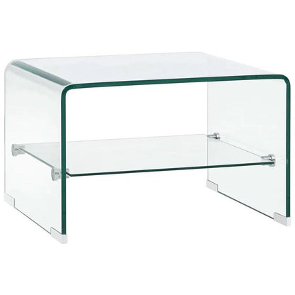 Salontafel – Koffietafel – Bijzettafel – Tafeltje – Woonkamertafel – Transparant Glasblad – Hardhouten Poten – 50x45x33 cm – Minimalistisch Design