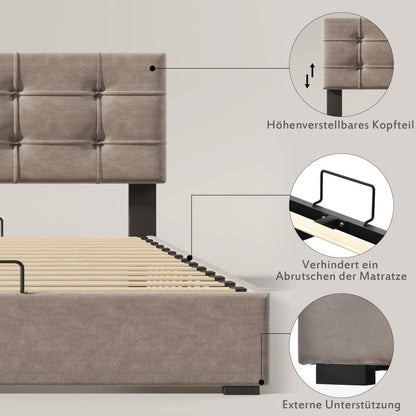 Bedframe Queen – Gestoffeerd Bed – Platformbed – Tweepersoonsbed – Slaapkamermeubilair – 140x190 cm – Fluwelen Bekleding – Button-Tufted Hoofdbord