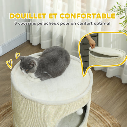 Kattenhut – Kattenhuis – Kattenkooi – Krabton – Kattenhuisje – Modulaire Ontwerp – Sisal Krabvlak – 3 Niveaus – Creme Wit