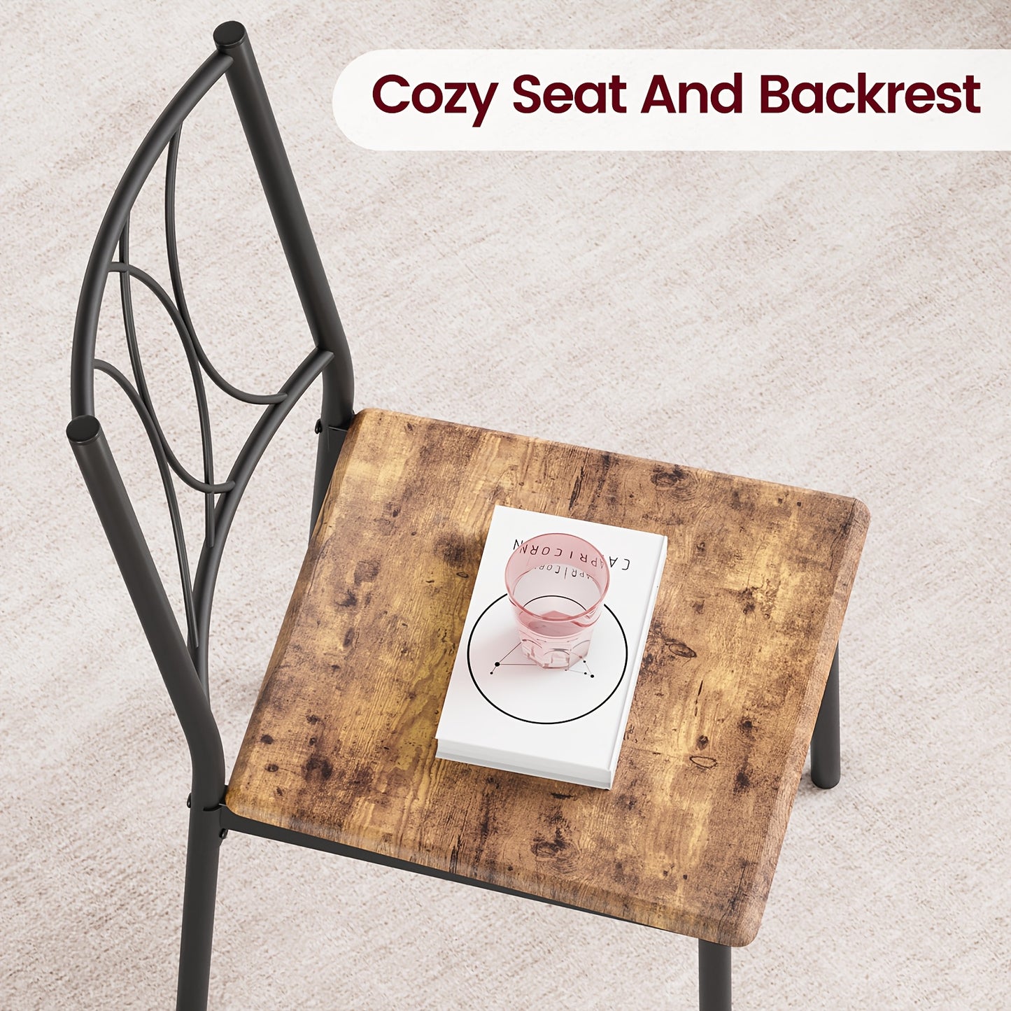 Eettafelset – Keukentafelset – Eethoek – Zitgroep – Tafel met Stoelen – Compact Design – MDF Hout en Stalen Frame – Bruin Met Zwarte Accenten