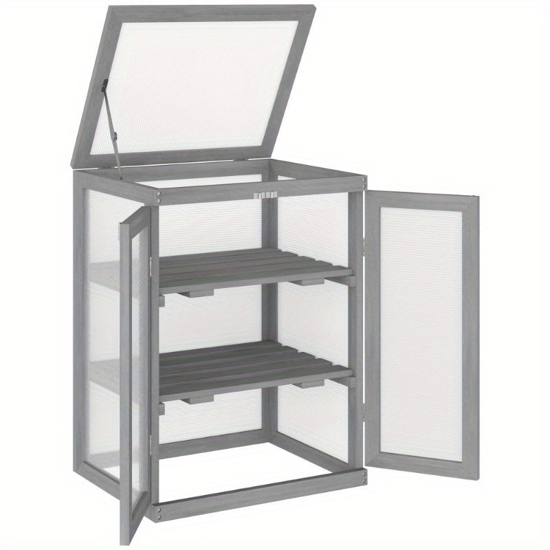 Kweekkas – Broeikas – Tuinkas – Kweekbak – Serre – 3 Lagen – Polycarbonaat Weerbestendig – Sterk Frame Met 15 kg Draagvermogen Per Plank – Donkergrijs