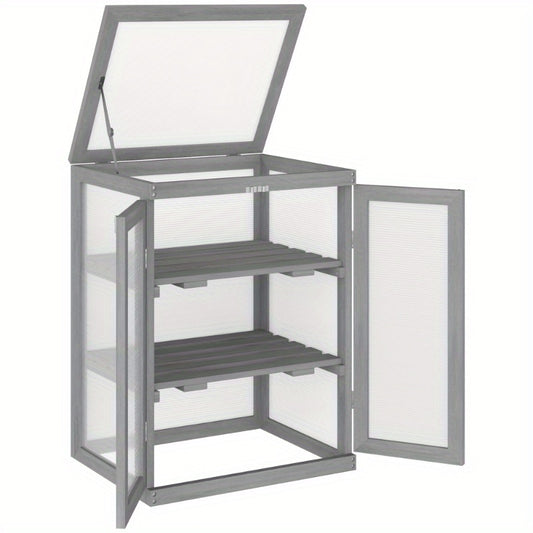 Kweekkas – Broeikas – Tuinkas – Kweekbak – Serre – 3 Lagen – Polycarbonaat Weerbestendig – Sterk Frame Met 15 kg Draagvermogen Per Plank – Donkergrijs
