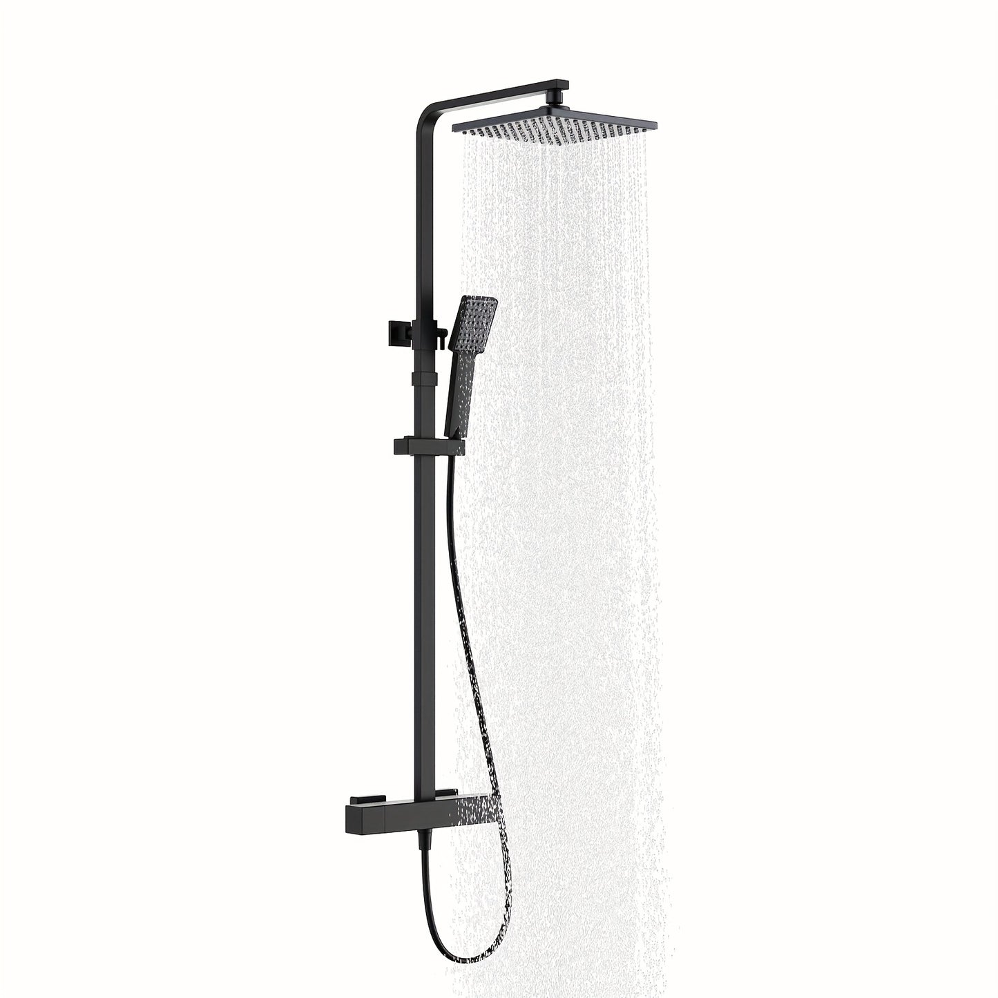 Thermostatic Shower System with Rainfall Shower Head & Handheld Spray - 38°C Precise Temperature Control, Stainless Steel Modern Wall-Mounted Shower Column, Battery-Free & Easy Installation, Thermostatic Valve for Spa-Like B
