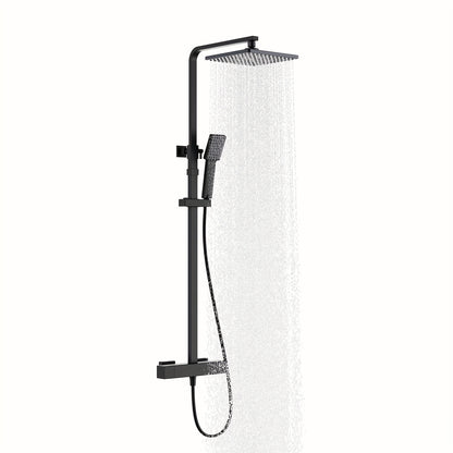 Thermostatic Shower System with Rainfall Shower Head & Handheld Spray - 38°C Precise Temperature Control, Stainless Steel Modern Wall-Mounted Shower Column, Battery-Free & Easy Installation, Thermostatic Valve for Spa-Like B
