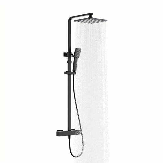 Thermostatic Shower System with Rainfall Shower Head & Handheld Spray - 38°C Precise Temperature Control, Stainless Steel Modern Wall-Mounted Shower Column, Battery-Free & Easy Installation, Thermostatic Valve for Spa-Like B
