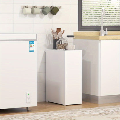 Smalle Opbergkast – Smalle Kast – Opbergsysteem – Badkamerkast – Organizer – Wit – Met Wieltjes – 3 Diepe Vakken & Lade – Metaal – Compact 47x25x66,5 cm