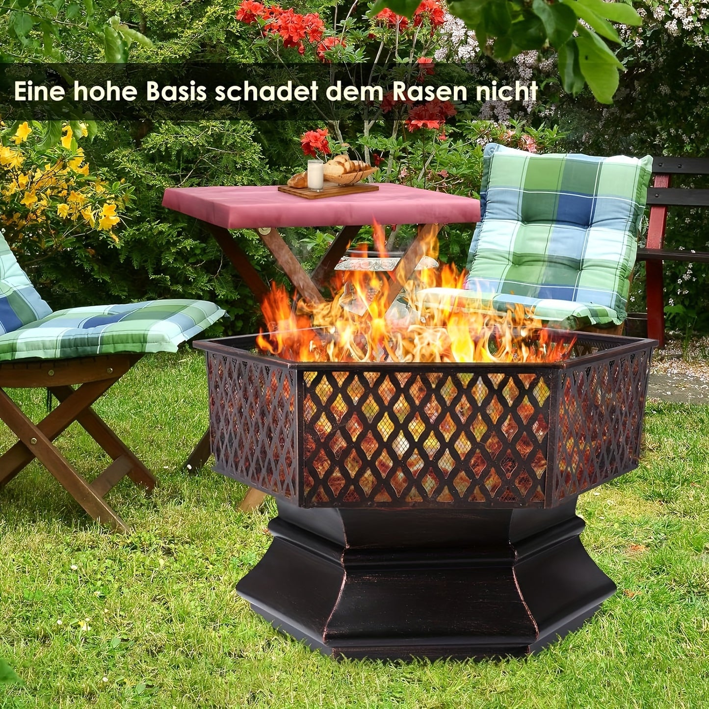 Vuurkorf – Vuurschaal – Tuinhaard – Vuurmand – Buitenhaard – Zeshoekig Design – Hittebestendig IJzer Tot 500°C