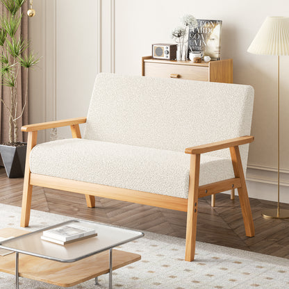Bankstel – 2-Zitsbank – Sofa – Zitbank – Slaapbank – Linnen Bekleding – Massief Houten Frame – Comfortabel Zitten – Lichtbeige