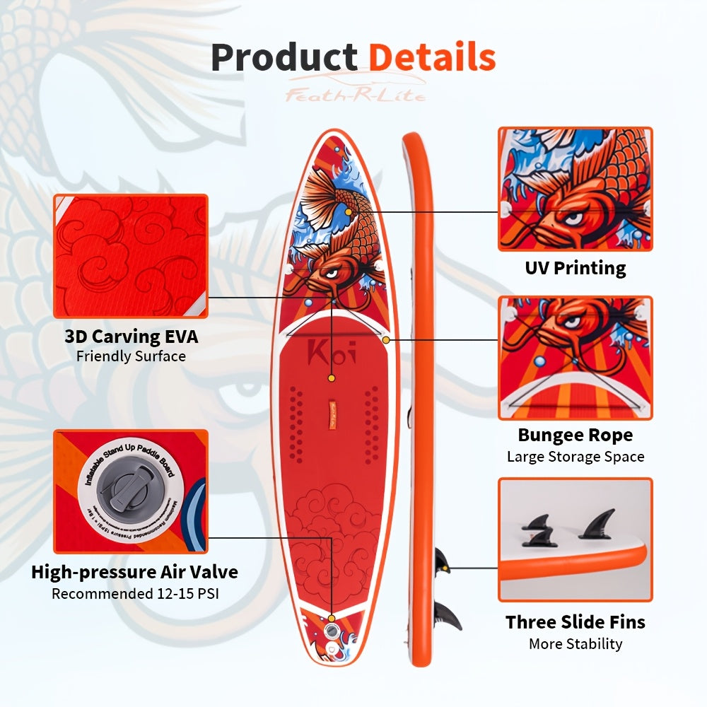 Paddleboard – SUP Board – Stand Up Paddle – Supplank – Waterboard – Carp Leaping Over Clear Waves Variant – Lichtgewicht PVC – Optimale Stabiliteit