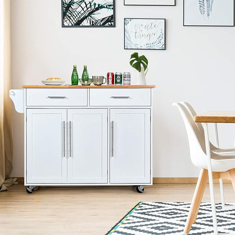 Keukentrolley – Keukenwagen – Werkplek Trolley – Servierwagen – Opbergwagen – Wieltjes Met Rem – 2 Lade + 2 Verstelbare Planken – Houten Compact Model 122x46x93 cm
