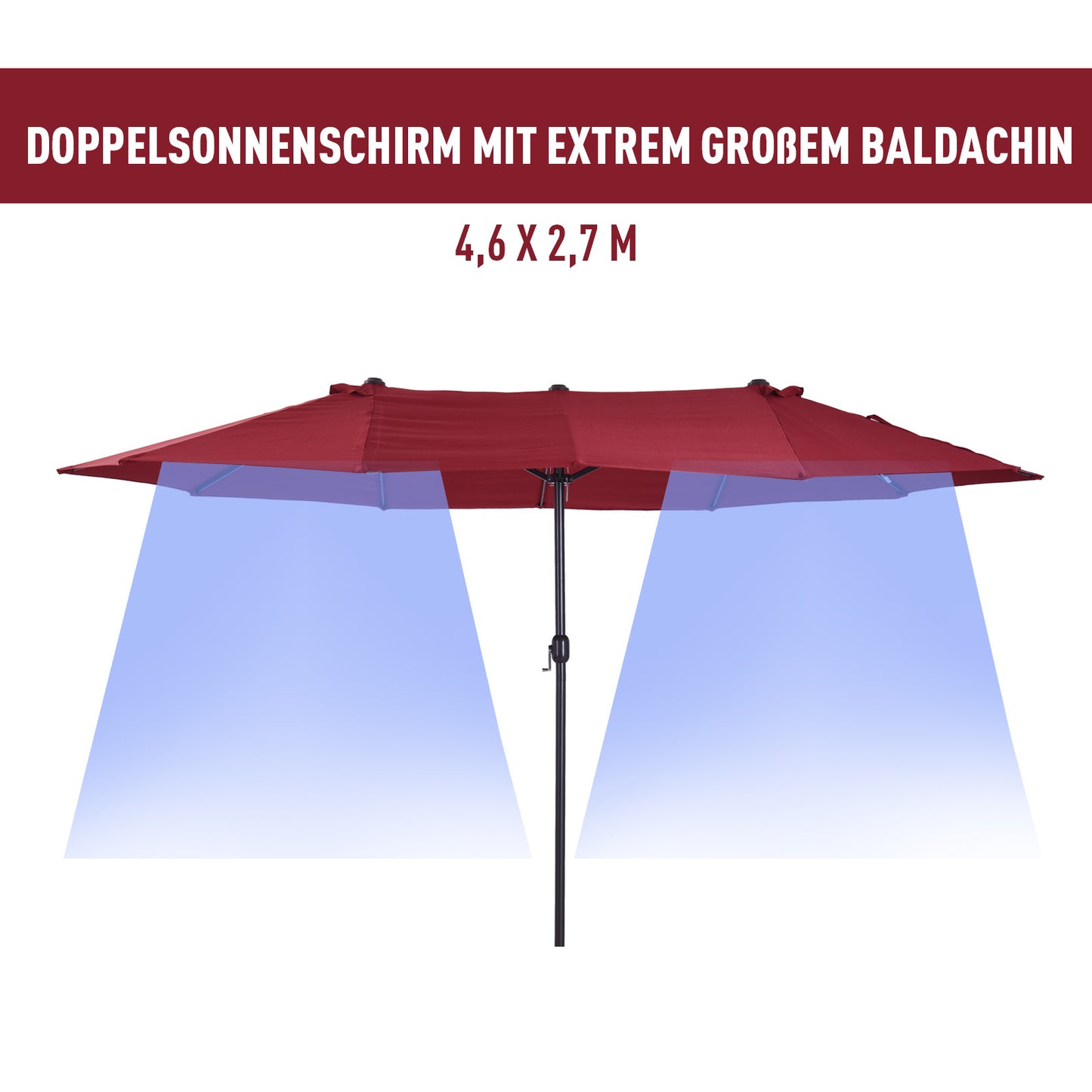 Parasol – Tuinparasol – Marktparasol – Dubbele Parasol – Terrasparasol – Handmatige Zwengel – Groot Ovaal 460x270 cm – Windbestendig Polyester
