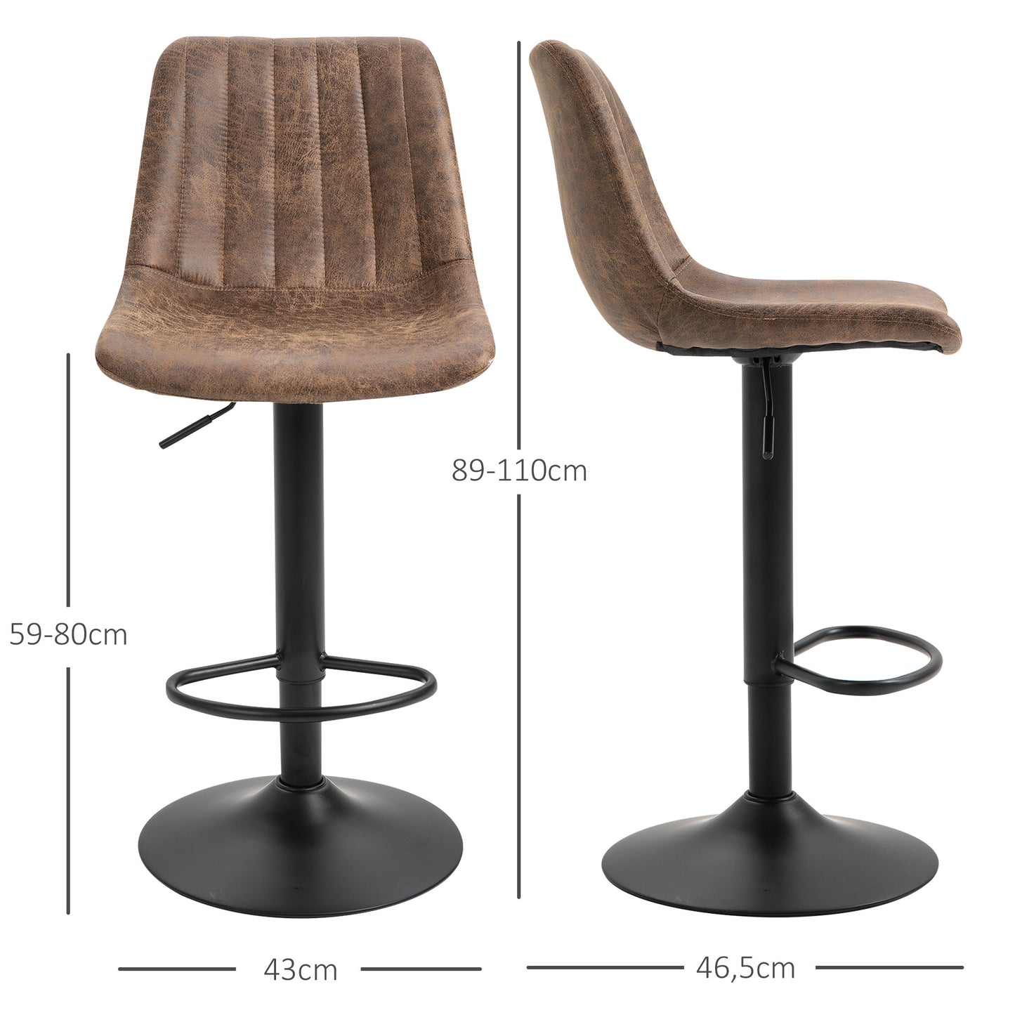 Barstoel – Barkruk – Barstoel Kruk – Keukenstoel – Barkrukken Set – Verstelbare Zithoogte – Microvezel Bruin Zitting Met Metalen Frame
