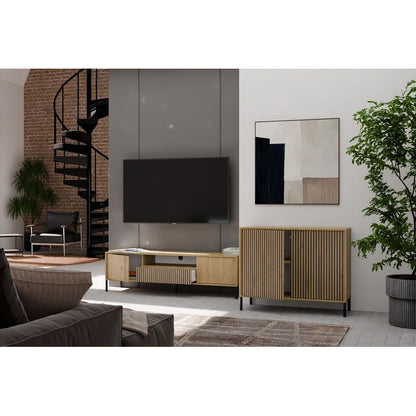 Ladefront – Ladepaneel – Ladescherm – Ladenfront – Ladekastfront – Geribbelde Lamellen – TIP-ON Opensysteem – MDF Eikenhout Look