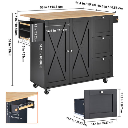 Keukenwagen – Keukentrolley – Serveerwagen – Keukenstation – Opbergkast – Mobiel met Wieltjes – Hoogwaardig Rubberwood Werkblad – Uitklapbaar Blad voor Extra Tafelruimte