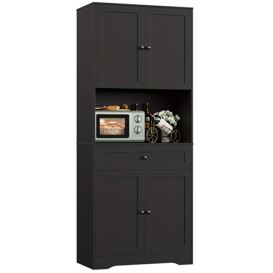 Vrijstaand Kastje – Opbergkast – Keukenkast – Badkamerkast – Woonkamerkast – Zwart Knopje – MDF Materiaal – 68,5 cm Hoogte – 3,2+ Kubieke Voet Opbergruimte – Glazen Deuren – Lade Opbergfunctie – Gemakkelijk Te Monteren