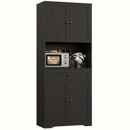 Keukenkast – Keukenmeubel – Opbergkast – Buffetkast – Keukenonderkast – Groot Werkblad – Stevig Hout – Met Laden en Dubbele Deuren – Hoogte 69 cm – Wit met Houtaccent