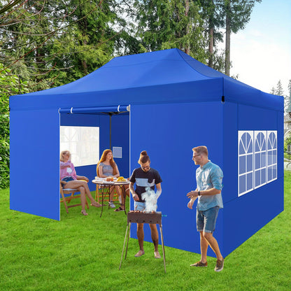 Pop-up Partytent – Tent Overkapping Canopy Vouwtent – 3x4,5m – Blauw – 4 Zijwanden – Verstelbare Hoogte – Waterafstotend Polyester