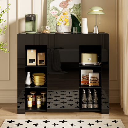 Dressoir – Opbergkast – Buffetkast – Ladekast – Wandkast – Modern Zwart – Glazen Deuren – Compact Design 95x35x83 cm – Duurzaam Zonder Elektriciteit