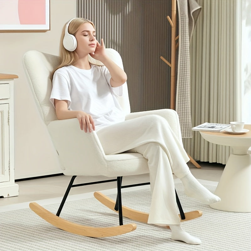 Rocking Chair, Armchair, Nursing Chair, Rocking Chair with Armrests, Padded Seat for The Living Room And Bedroom, Modern Armchair with A High Backrest, Balcony, Fabric And Wooden Runners, Load Capacity Up to 120kg, Chair Livi