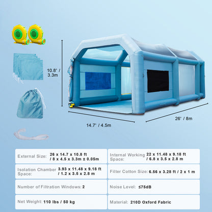 Mobiele Opblaasbare Spuitcabine – Spuittent – Verfspuitcabine – Vervangt Spuitkamer – Lakruimte – Oxford Katoen Variant – Ruime Binnenruimte 6,8x3,5x2,8m – Hoogwaardige Luchtcirculatie Met Filtersysteem