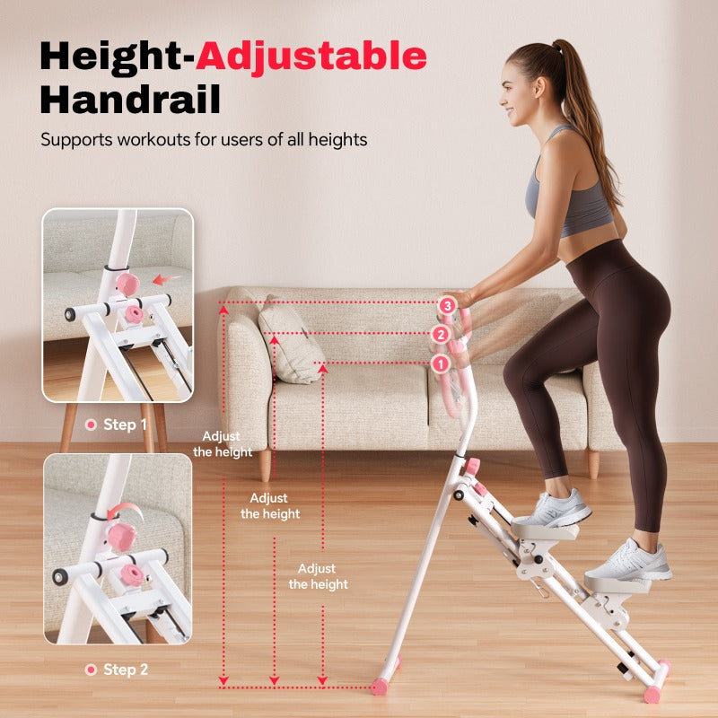 Stepper – Stepapparaat – Fitness Stepper – Home Trainer – Aerobic Stepper – Verticale Klimfunctie – Verstelbare Handgrepen & Pedalen – Draagvermogen Tot 136 kg – Roestvrij Stalen Frame