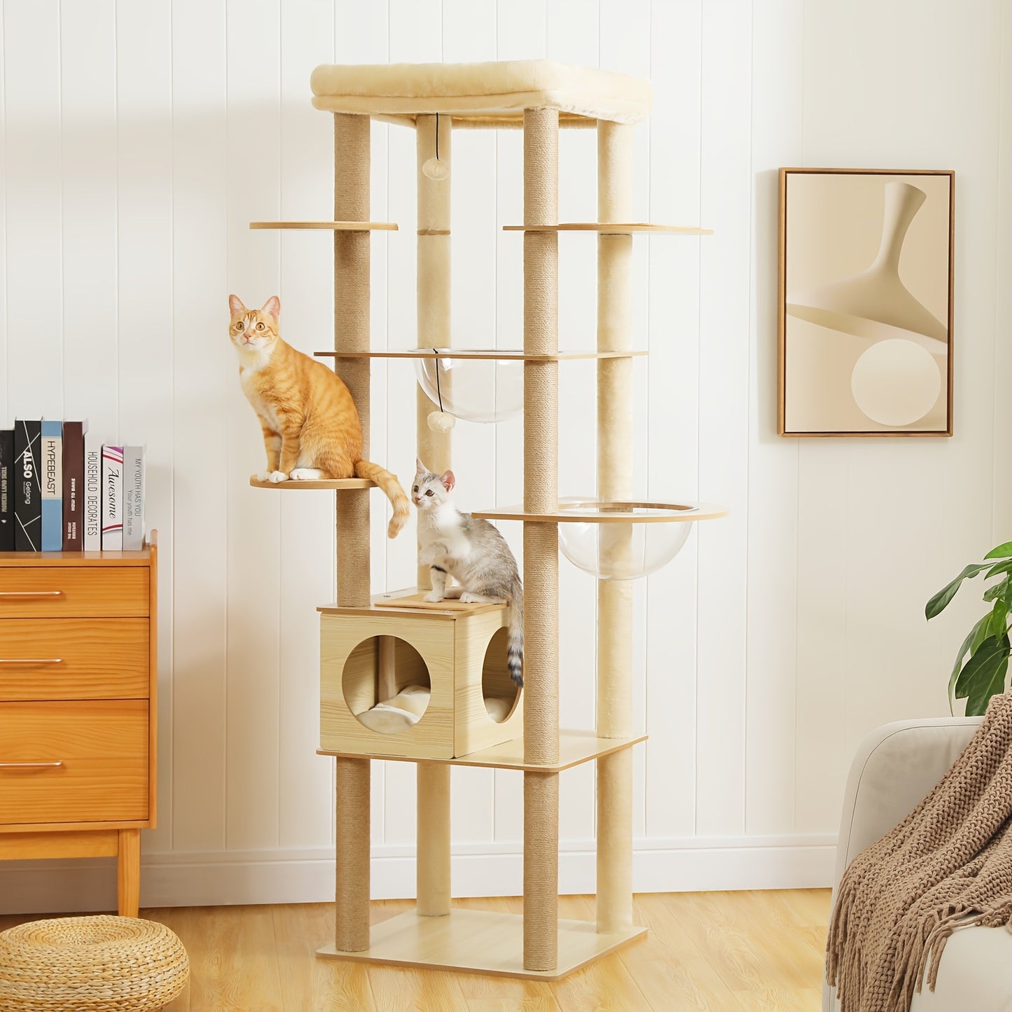 Krabpaal – Kattenboom – Kattenhuis – Kattentoren – Krabmeubel – 180 cm Hoog – Robuuste Houten Constructie