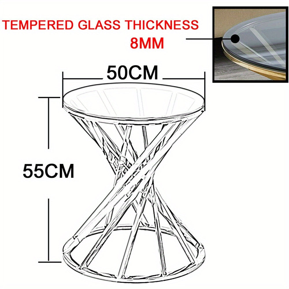 Ronde Salontafel – Bijzettafel – Side Table – Woonkamer Tafel – Nachtkastje – Gouden Metalen Frame – Geharde Glasplaat – Modern Art Deco – 55 cm Hoog – Duurzaam & Krasbestendig