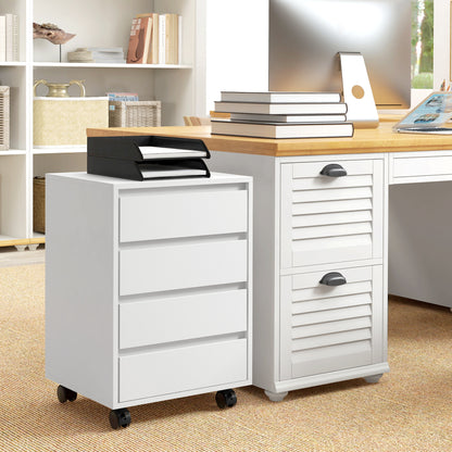 Mobiele Ladekast – Opberglade Kast – Bureaukast – Rollende Ladekast – Kantoorkast – 4 Lades – E1 MDF Hout – Wieltjes Met Rem