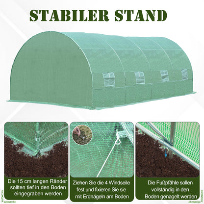 Kweektunnel – Groententunnel – Tomatentunnel – Kas – Folietunnel – Groen – Ventilatieraam – 595 x 300 x 200 cm – UV-bestendig kunststof