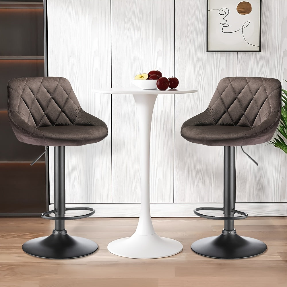 Velvet Barkrukken – Barstoelen – Keukenkrukken – Horecakrukken – Barkruk Set 2 Stuks – Zachte Velvet Bekleding – Stevig Metalen Frame - Bruin