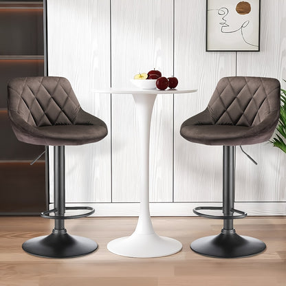 Velvet Barkrukken – Barstoelen – Keukenkrukken – Horecakrukken – Barkruk Set 2 Stuks – Zachte Velvet Bekleding – Stevig Metalen Frame - Bruin
