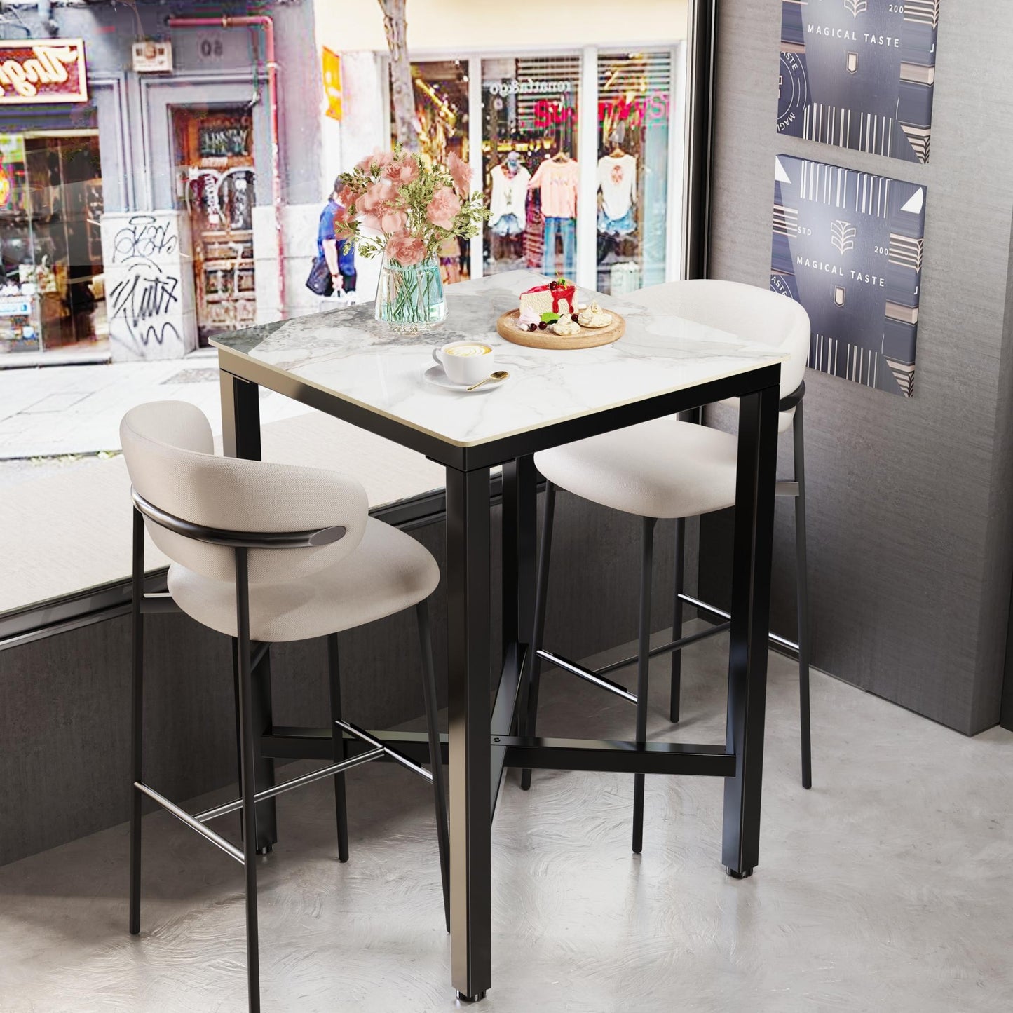 Eettafel – Tafel – Bartafel – Keukentafel – Bistrotafel – Krasbestendig Glanzend Blad – Stevig Metalen Kruisvoet
