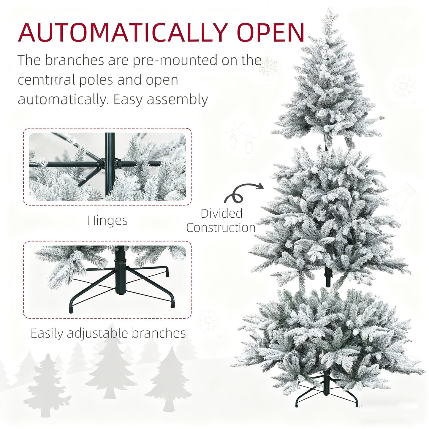 Artificial Christmas Tree Measuring 2.1 Meters, Perfect for Festive Centerpieces, Featuring a Large Snowflake Design, a White Articulated Spruce, And Easy-To-Assemble Decorations.