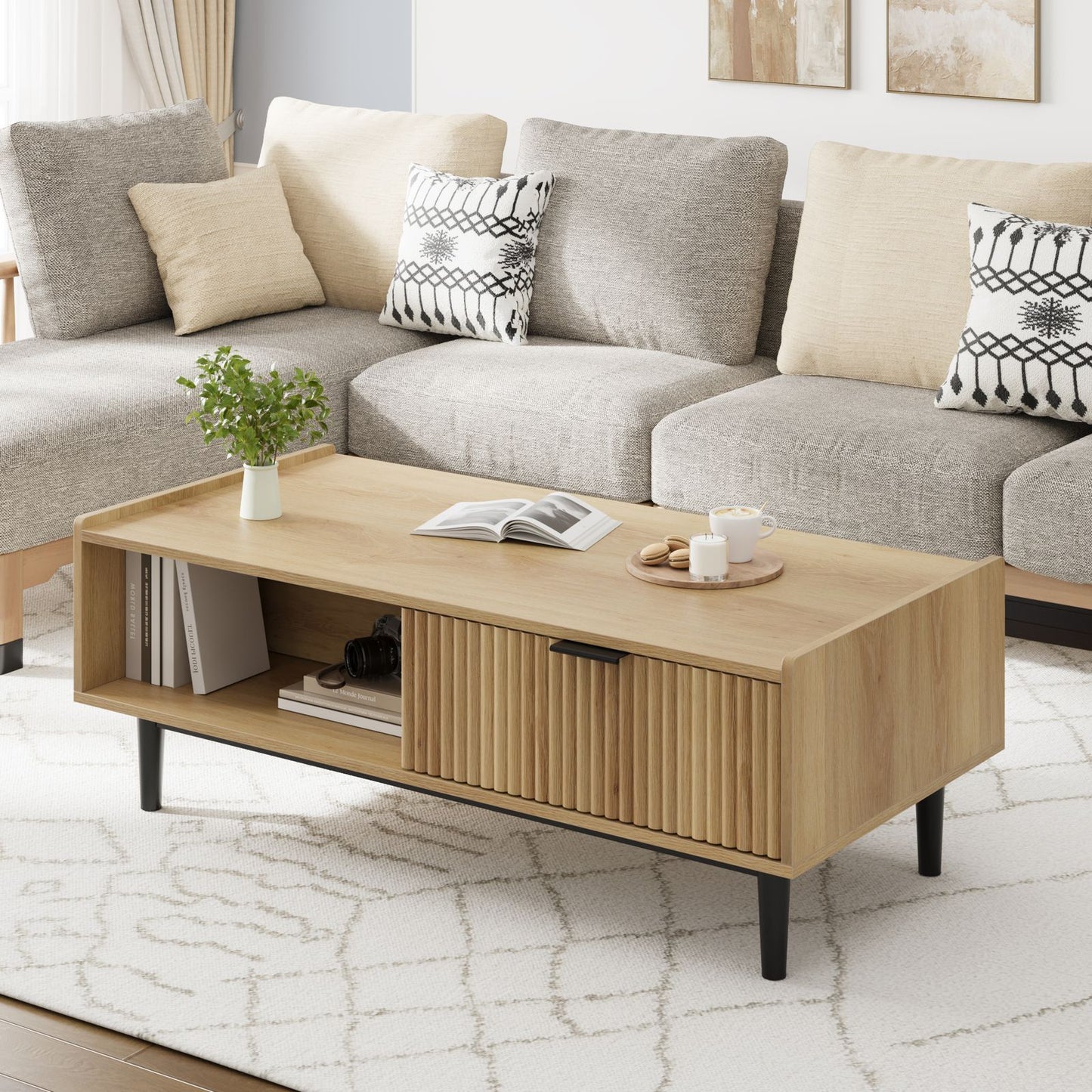 Buitenkoffietafel – Tuin tafel – Terras tafel – Balkon tafel – Salontafel – Massief hardhout – Twee opberglagen met laden