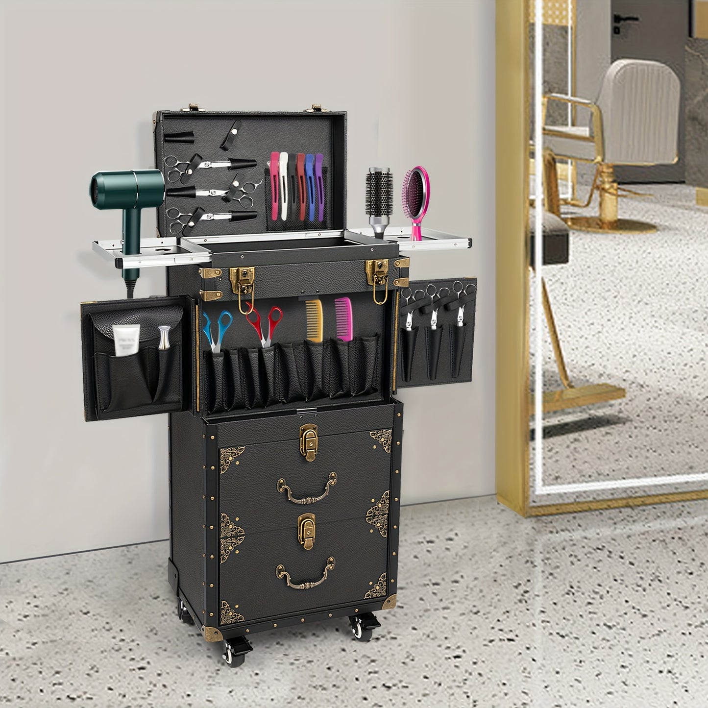Make-up Trolley – Make-up Koffer – Beautycase – Visagie Koffer – Cosmetica Koffer – 3 Lades – Afsluitbaar Met Wielen – Zwart