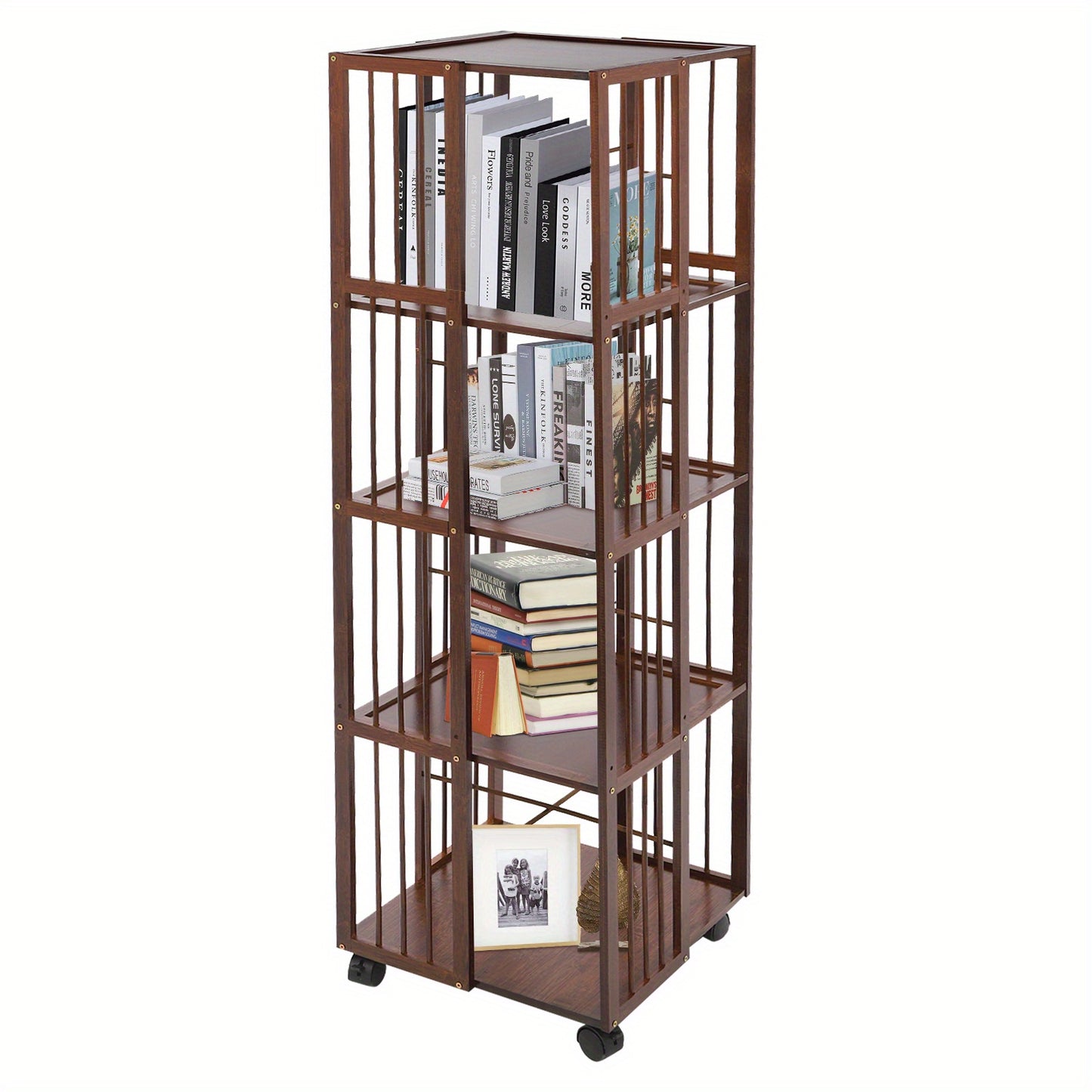 Rotating Bookshelf, 5-Tierd Mobile Bookshelf, Bookshelf with Open Design Shelving, Rotating Shelf, Spacesaving Furniture, Open Shelf, Minimalist Storage, Smooth Rotation, Easy Assembly, Adjustable Shelving, Swivel Bookshelf,
