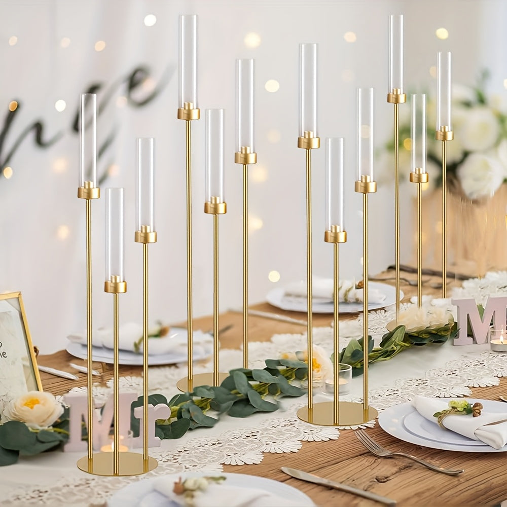 Gouden Kandelaar – Kaarshouder – Kaarsenstandaard – Tafeldecoratie – Centerpiece – 4 Stuks – Acryl Met 3 Armen – Stijlvol Sfeervol Design