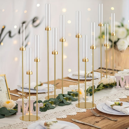 Gouden Kandelaar – Kaarshouder – Kaarsenstandaard – Tafeldecoratie – Centerpiece – 4 Stuks – Acryl Met 3 Armen – Stijlvol Sfeervol Design