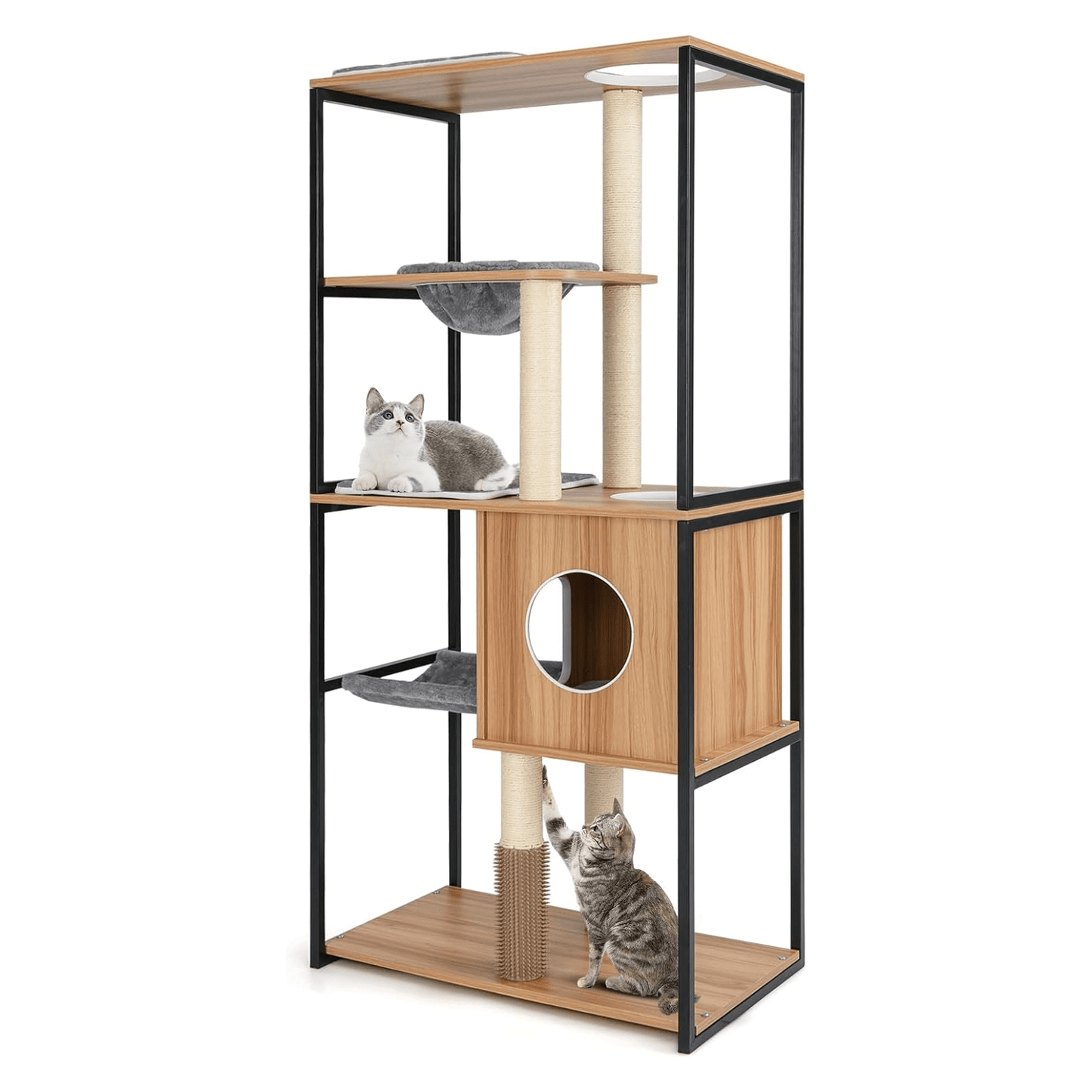 Krabpaal – Kattenboom – Kattenhuis – Kattenmeubel – Kattentoren – 160 cm Hoog – Hout & Metaal Frame – Met Hangmat en Wasbare Kussens
