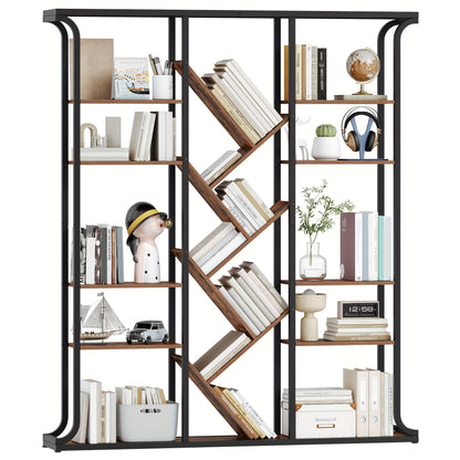 Bookshelf, 3 Columns 6 Tier Tree-Shaped Bookcase, 17 Compartments Open Independent Shelves, for Home Office, Bedroom, Living Room, 24 X 156 X 180cm