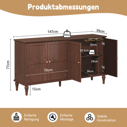 Sideboard – Dressoir – Buffetkast – Opbergkast – Zwart – Mid-Century Modern – Hoogwaardige Houtlook – Vrijstaand Ontwerp
