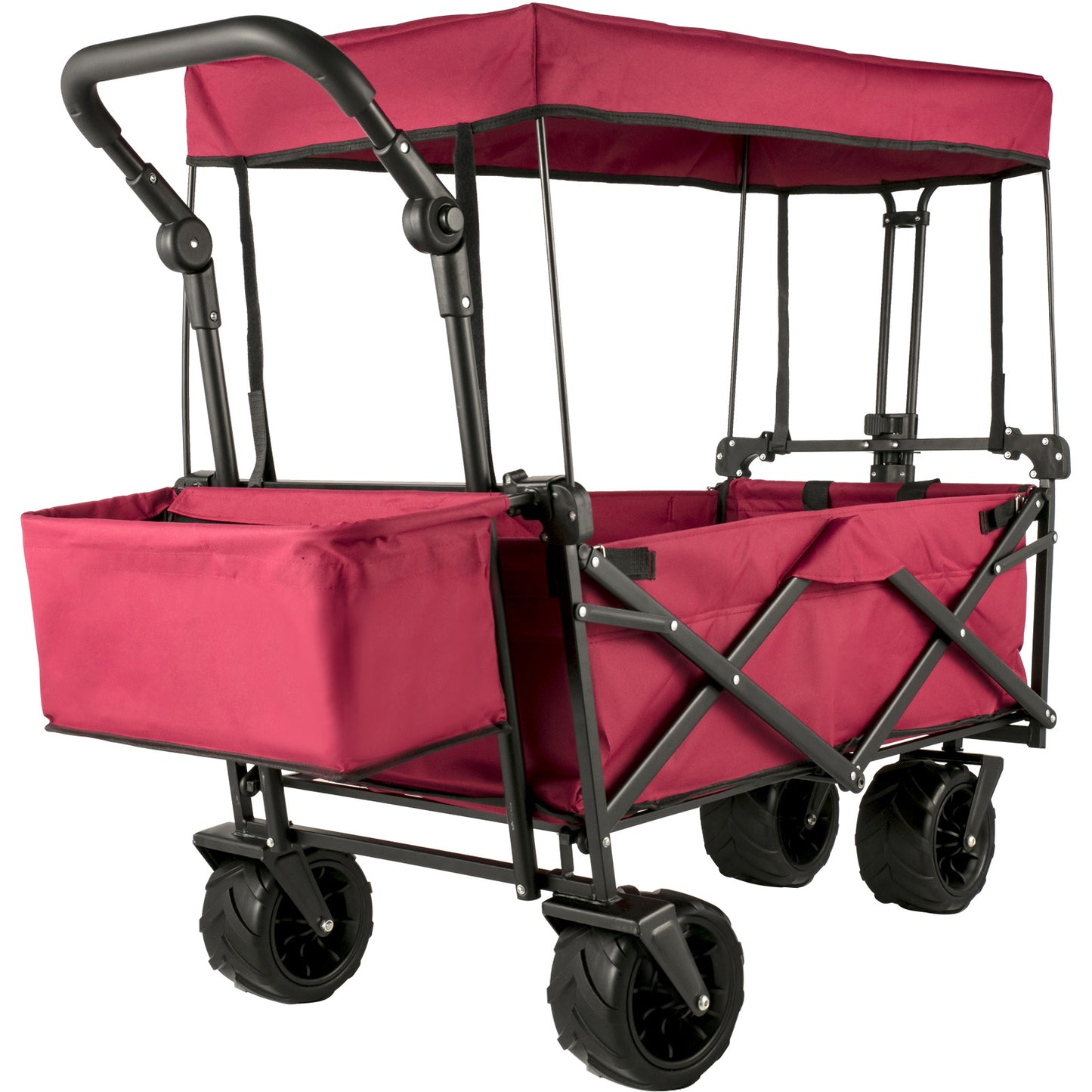 Bolderkar – Opvouwbare Kar – Transportkar – Vouwwagen – Strandwagen – Stevig Stalen Frame – Afneembare Waterafstotende Kap – Extra Grote Laadruimte – 360° Zwenkwielen – Rood
